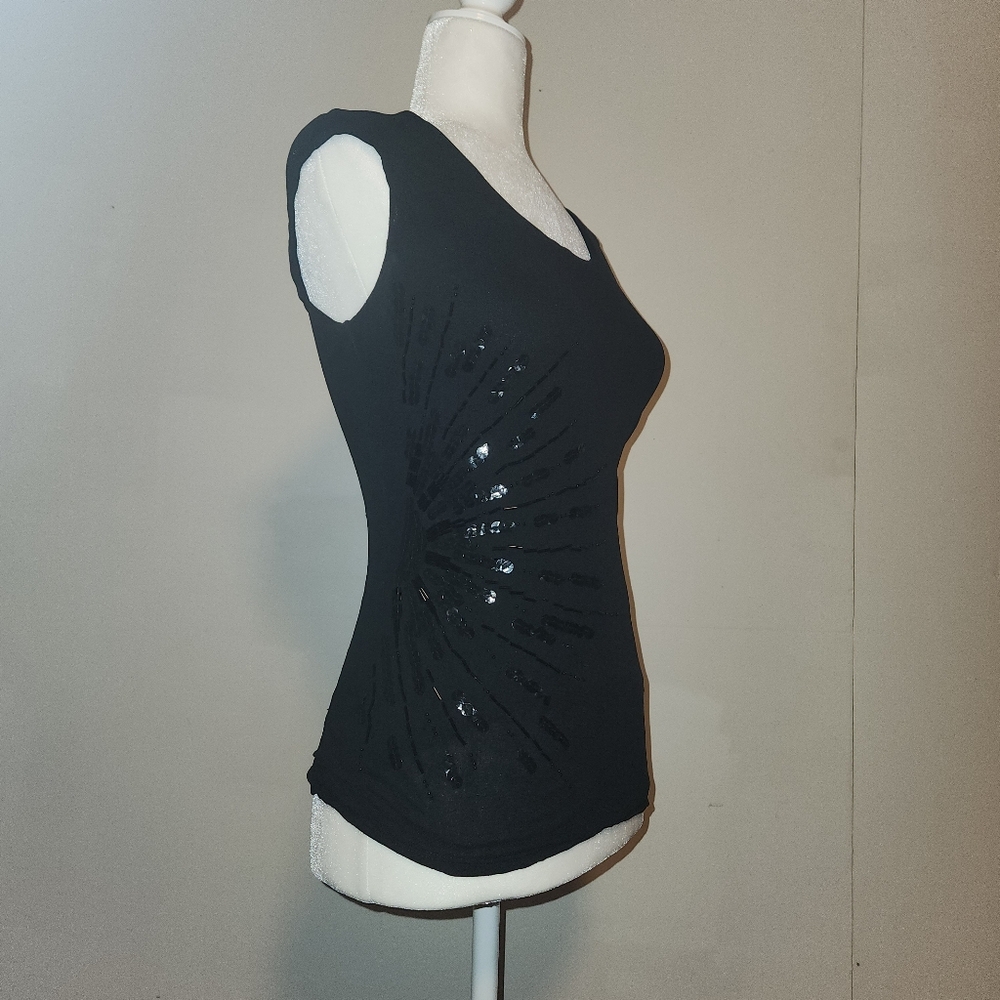 Vintage Y2k Black Beaded Sequined Sunburst Kenneth Cole NY Tank Top Medium M EUC
